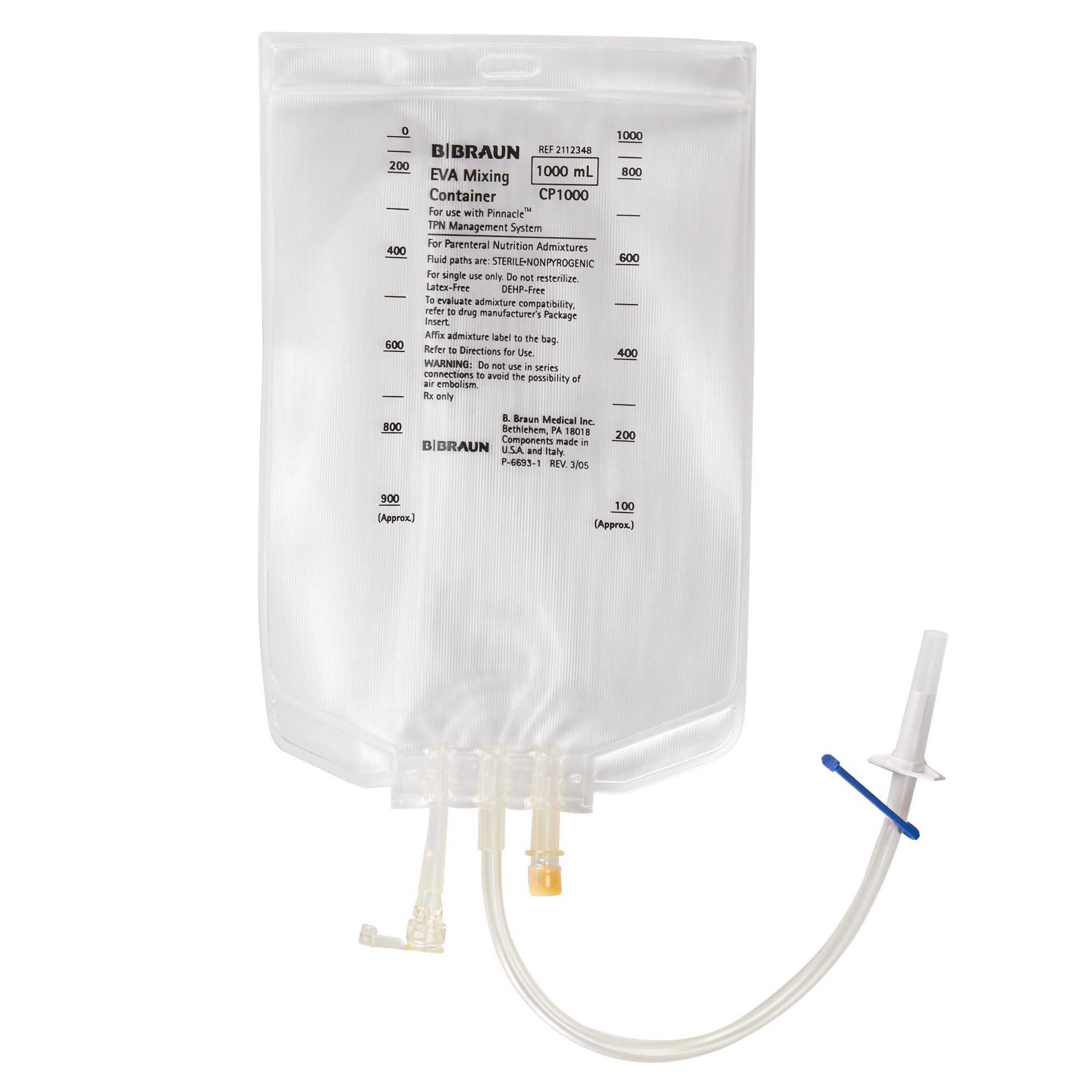 Container 3-1 Single Chamber/Mixing Eva Formulation TPN Bag, Pinnacle Compounder Compatible Connector, 1000mL (40/CS) by B Braun Medical, Inc.  ID 2112348